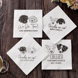 Tovaglioli commemorativi per animali domestici per feste di matrimonio - Tovaglioli da cocktail personalizzati con 1, 2 o 3 animali domestici - Ricordo personalizzato per cani o gatti per il tuo grande giorno