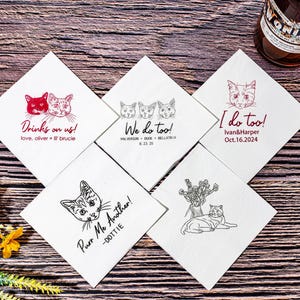 Custom Pet Wedding Napkins: Illustrated Dog & Cat Cocktail Decor