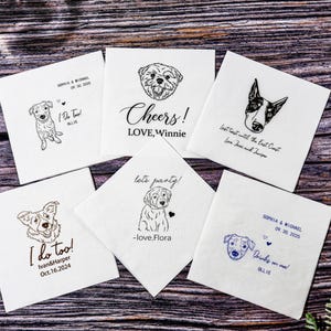 Custom Pet Portrait Wedding Napkins: Personalized Dog & Couple Design