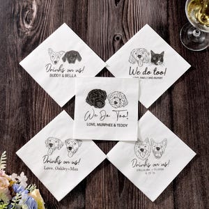 Tovaglioli personalizzati per matrimonio con animali domestici con foto - Tovaglioli da cocktail commemorativi personalizzati per 1, 2 o 3 animali domestici - Bomboniera per matrimonio con cane e gatto