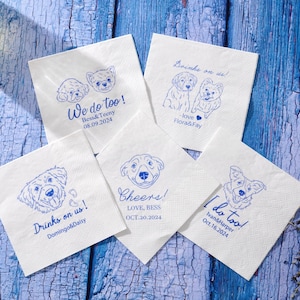 Custom Pet Wedding Cocktail Napkins: Illustrated Dog & Cat Design