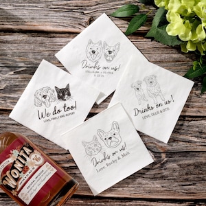 Custom Pet Wedding Napkins: Illustrated Dog & Cat Cocktail Decor