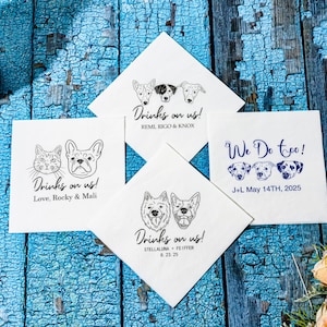 Tovaglioli commemorativi personalizzati per animali domestici per matrimoni - Tovaglioli da cocktail personalizzati con 1, 2 o 3 ritratti di animali domestici - Decorazioni commemorative per cani o gatti