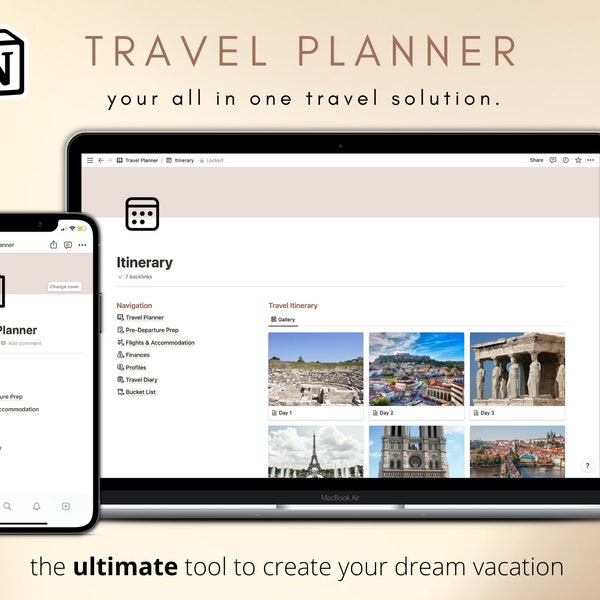 Travel Itinerary Template, Travel Planner Template, Notion Template, Travel Checklist, Mobile Travel Template, Digital Travel Planner Notion