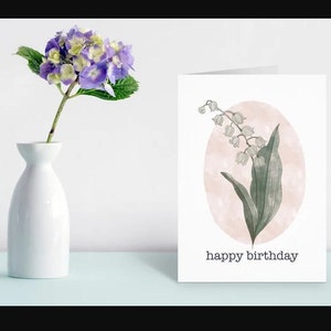 Lily of the valley May birth flower birthday card, floral birthday card
