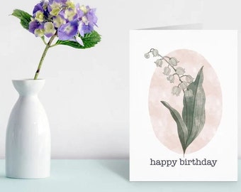 Lily of the valley May birth flower birthday card, floral birthday card