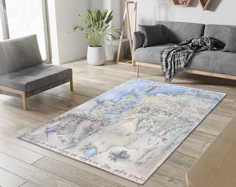 Middle Earth Map Area Rug, Fantasy Map Carpet, Lord of the Rings Inspired Living Room Decor