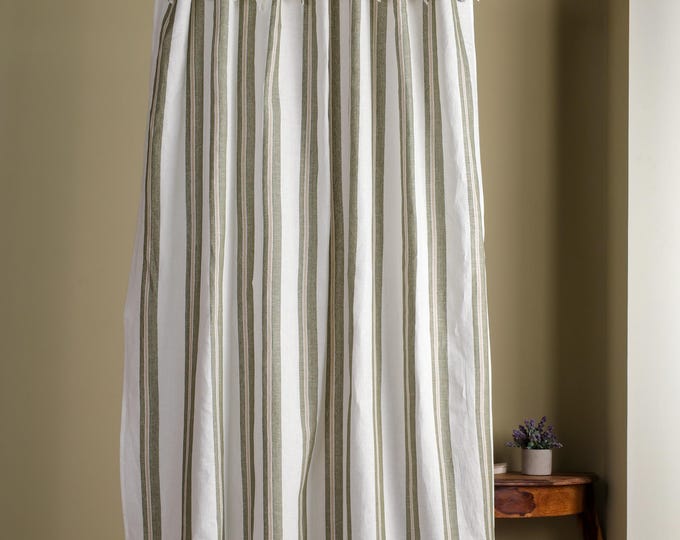 Custom Linen Curtain Panel – Color Block Drapes, Blackout, Privacy or Unlined, Rod Pocket or Tab Top – Neutral Farmhouse Window Treatment