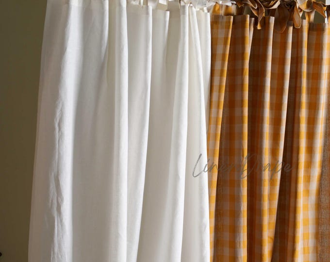 Striped Linen Curtains – Custom Farmhouse Window Drapes in Natural Neutral Tones, Multiple Hanging Styles, Tab Top, Tie Top, Rod Pocket