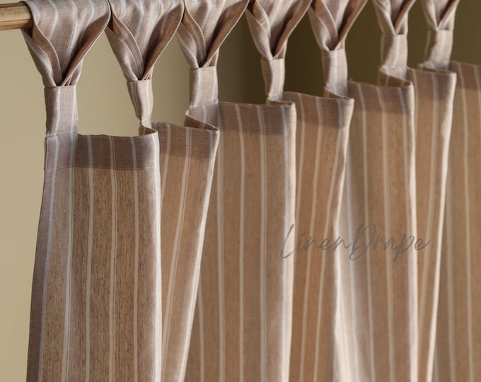 Linen Cafe Curtains – Rustic Plaid Window Panels for Living Room, Kitchen, or Bedroom – Custom Handmade Drapes Tie top/Tab Top/ Rod Pocket