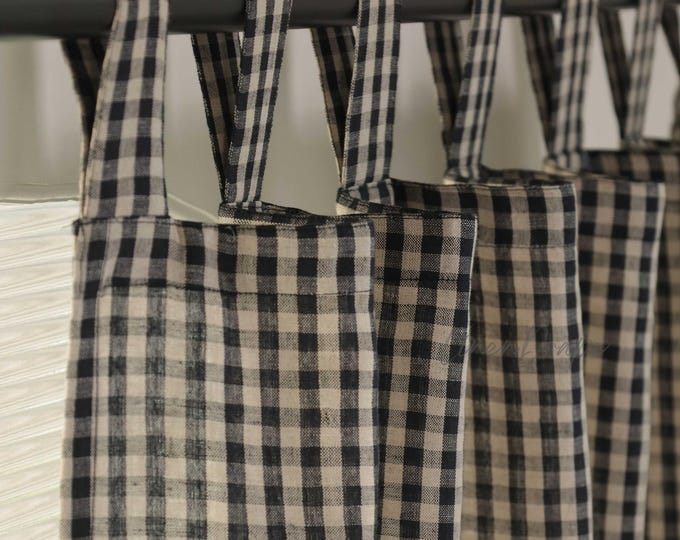 Classic gingham NATURAL Linen Curtains – Curtain with Blackout, Sheer & Privacy Options – Tie Top, Tab top, Rod Pocket Options, Window Panel