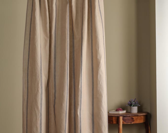 Color Block Linen Curtains–Custom Drapes with Rod Pocket, Tab or Tie Top – Unlined, Privacy or Blackout Lining –Handmade Linen Window Panels