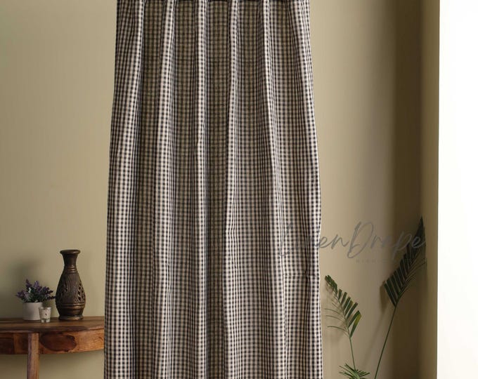 Custom Linen Curtain Panel – Color Block Drapes, Blackout, Privacy or Unlined, Rod Pocket or Tab Top – Neutral Farmhouse Window Treatment