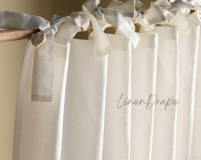 Natural Linen Curtains – Custom Window Drapes with Tab Tops, Tie Tops, Rod Pocket with Header – Farmhouse & Boho Chic Linen Curtain Panels
