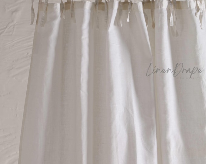 Soft Stonewashed NATURAL LINEN Curtain in White - Tie Top, Tab Top, Rod Pocket Options - Custom Sizes Available