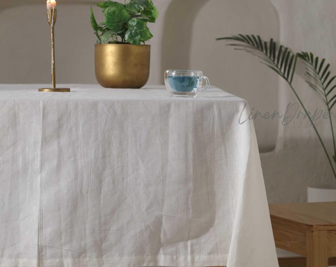 White Linen Tablecloth | Pure White Linen Table Cover | Oval, Round, Rectangle & Square Table Linen | Farmhouse | Elegant Dining Table Cover