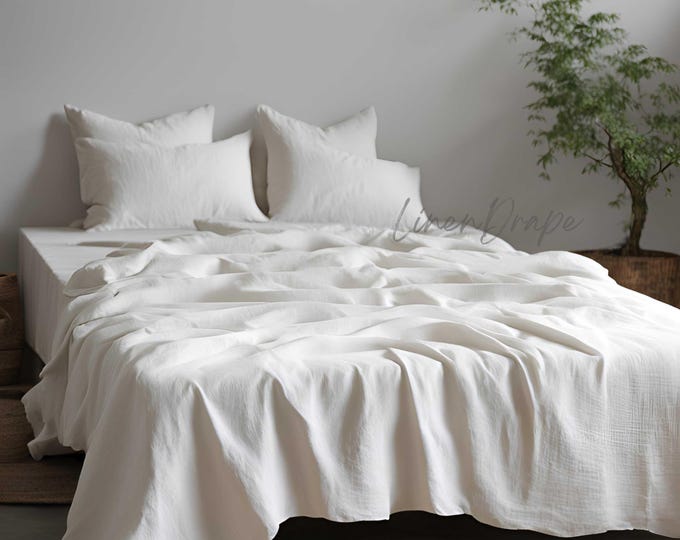 Boho Queen Duvet Cover with Pillowcases – Soft Linen, Lightweight & Breathable | Handmade Luxury Bedding, Zip Closure Duvet