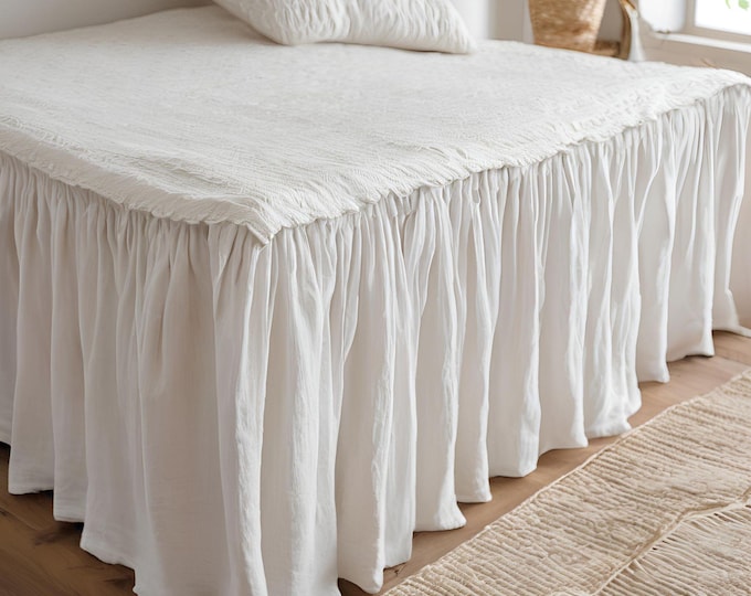 Hide your under bed storage with Linen Bed Skirt Handmade Bedding, Farmhouse & Minimalist Style, Available in All Sizes and Multiple Colors