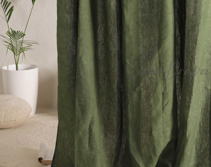 Green Luxury linen curtains / Beige drapes / Door curtain / Boho home decor / Window Curtain / Room Divider