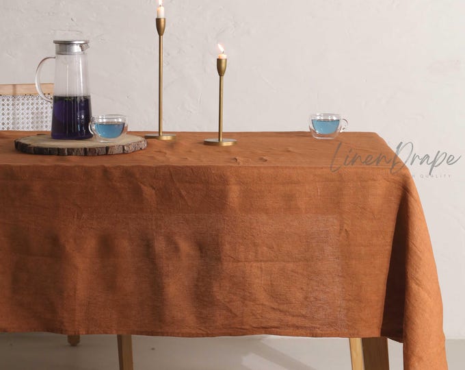 Rust Linen Tablecloth | Rustic Farmhouse Table Cover | Brown Linen Table Cover | Boho Table Linen | Natural Linen Table Cloth | Dining Decor