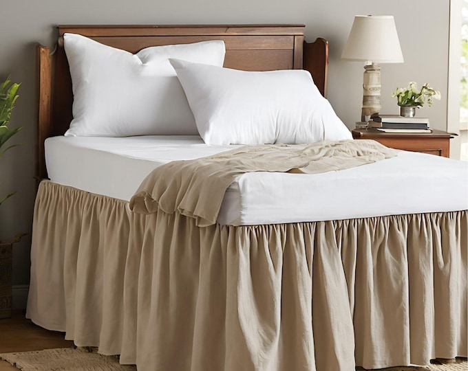 Customizable Natural Linen Bedskirt – Handmade, Breathable Fabric for a Chic Bedroom Look, Twin Full Queen King bed skirts