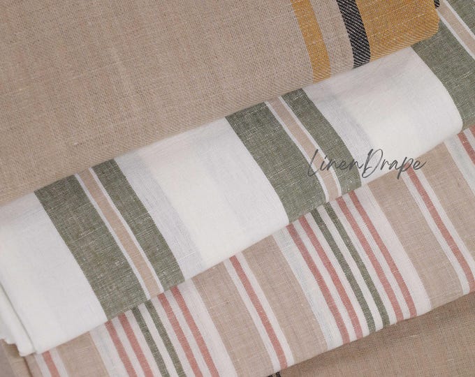 Linen Blackout Curtains with Stripes – 53” Wide Custom Window Panels – Sheer, Privacy & Blackout Options Multiple Hanging Styles
