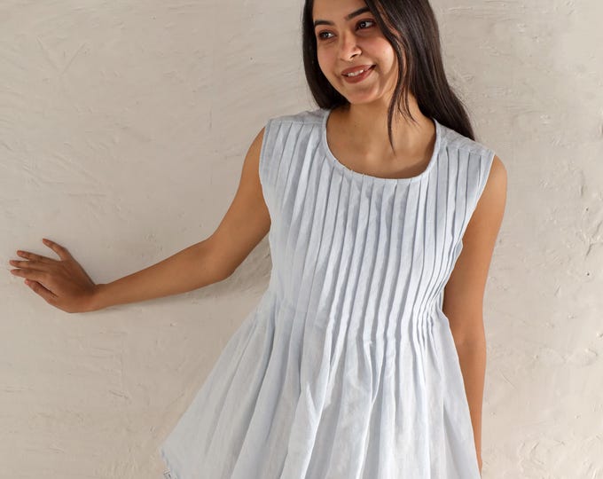 Handmade Pleated Linen Top for Women – Lightweight, Customizable Tunic Blouse for Party, Gift for her