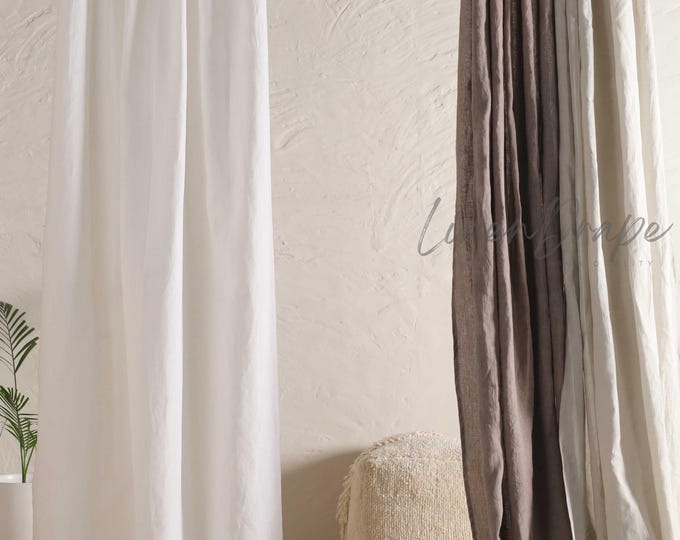 Linen Drapes Custom Size – Rod Pocket, Back Tab, Tab Top, Tie Top, Eyelet, Clips | Neutral Light Filtering Curtains for Living Room, Bedroom