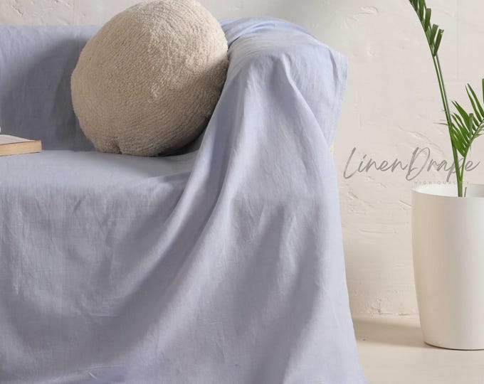 Custom Linen Sofa Cover – Solid Color Slipcover for Couch, Loveseat & Armchair | Custom Size, Washable, Natural Flax Furniture Protector