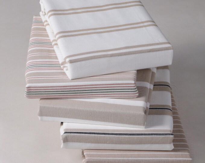 Linen Table Runner or Table Cover | Natural Stripe Tablecloth | Custom Sizes | Farmhouse Table Linen | Modern Minimal Decor