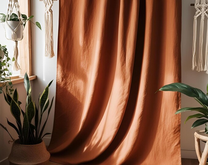 Tieback Rustic linen curtain panels in custom sizes for doors, windows, kitchens, and living spaces