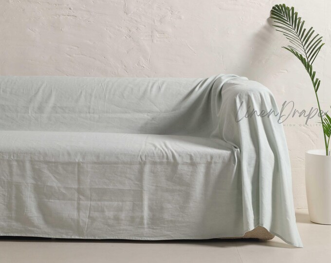 NATURAL LINEN Multipurpose Couch Cover / Table Cover - Cozy Sectional Throw for a Warm Home, Sofa Cover / Bedcover