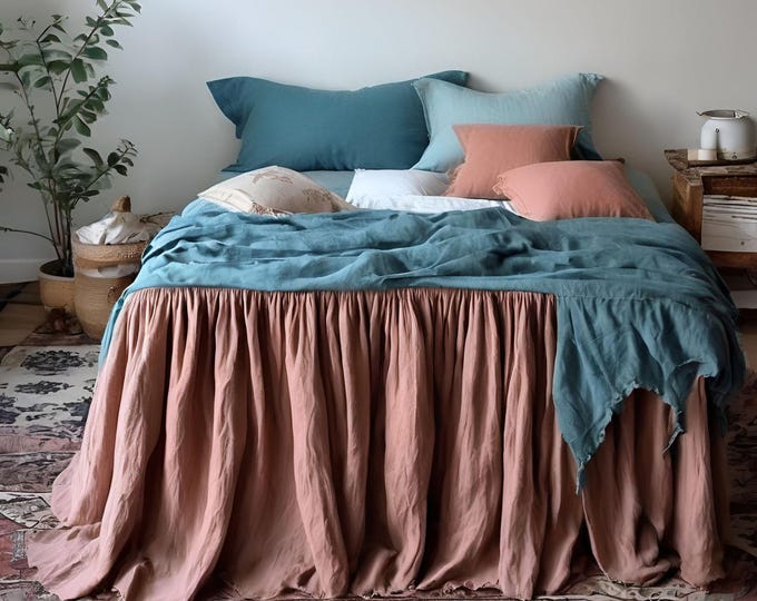 Deep Pocket Linen Bedskirt – Handmade Flax Linen Bed Skirt, Custom Size, Tailored Dust Ruffle, Boho Farmhouse Bedding, Neutral Bedroom Decor