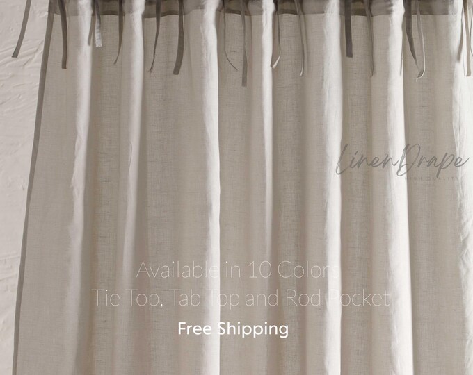 Natural Linen Drapes - Semi-Sheer Panel with Rod Pocket Tie Back and Tab Top - Custom Sizes Available - Holiday Home Decor