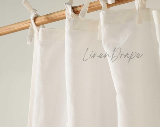 White Linen Curtains | Sheer & Semi-Sheer Custom Drapes | Boho Farmhouse Window Panels | Rod Pocket, Tie Top, Tab Top and More