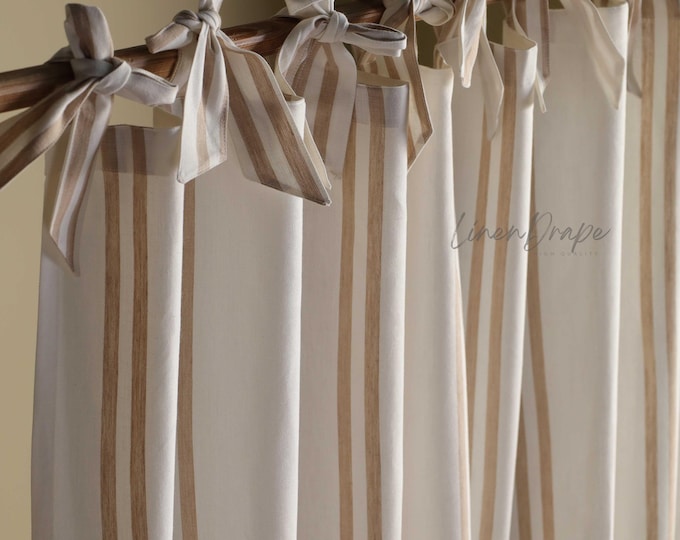 Farmhouse Linen Check Curtains – Custom Plaid Window Drapes with Rustic Charm – Multiple Hanging Styles for Kitchen, Living Room, or Bedroom