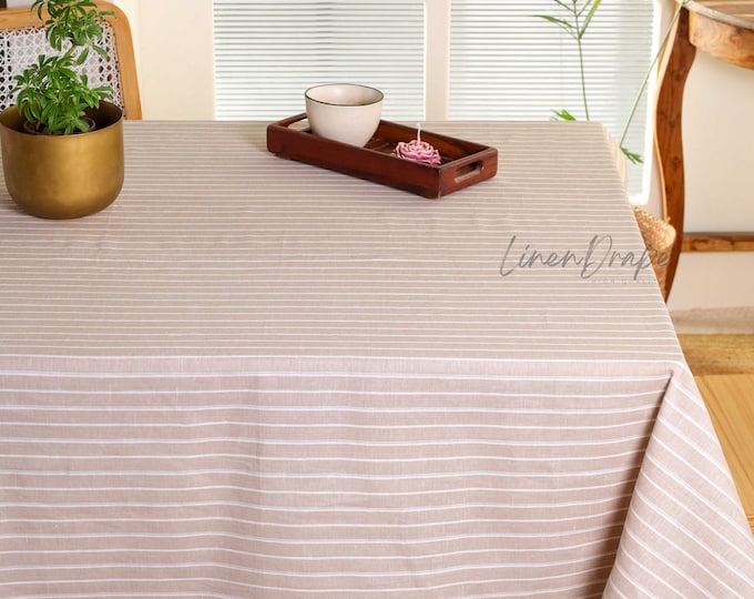 Linen Tablecloth or Runner with Stripes | Custom Handmade Table Linen | Neutral Rustic Decor | Dining Table Cover | Boho Farmhouse Style