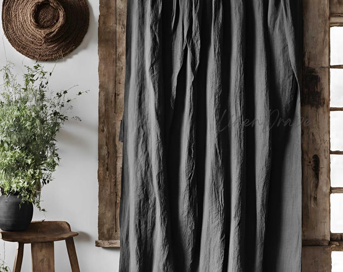 Natural Linen Curtains - Custom Curtain Panels, Cafe Curtains, Kitchen & Shower Curtains | Farmhouse, Boho tie back curtains