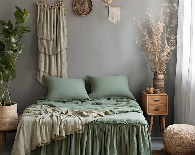 Luxury Linen Bed Skirt – Handmade Customizable Dust Ruffle, Natural Fabric for Farmhouse & Boho Bedroom Decor
