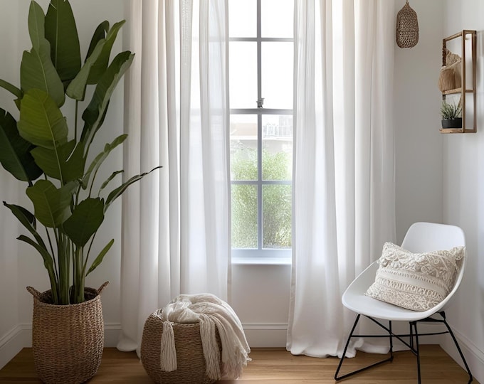Boho Linen Curtains - Tie Top, Tab Top, Rod Pocket | Handmade Curtain Panels, hippie Cafe Shower Curtains | Farmhouse & Boho Décor"