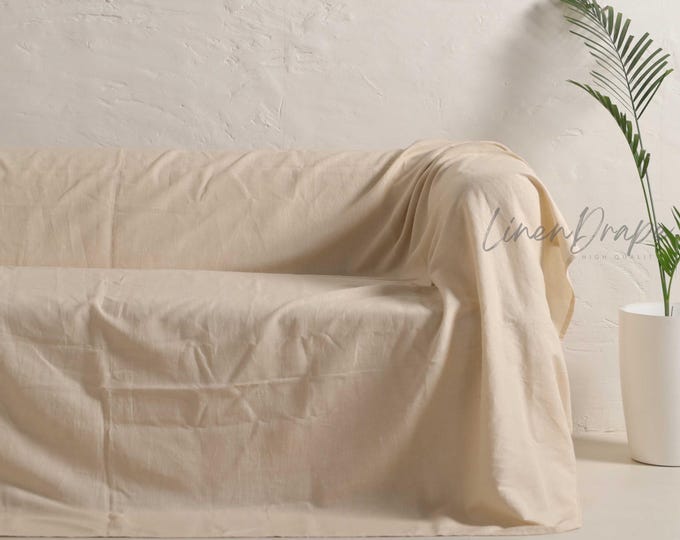 Natural Linen Beige Couch Cover - Cozy Sectional Throw for a Warm Home, Sofa Cover