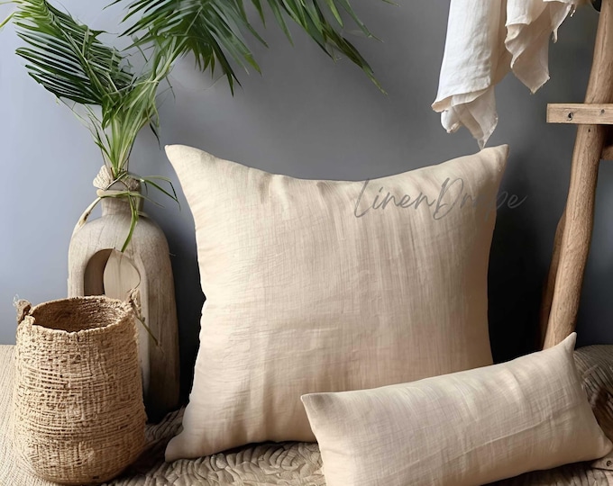 Stonewashed Linen Pillowcase | Natural Flax Cushion Cover with Envelope Closure | Soft, Breathable, and Durable Bedding in All Sizes