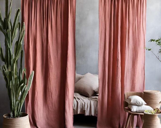 Natural Linen Curtains for Kitchen, Bedroom, and Living Room - Custom Linen Panels, Cafe Curtains, Shower Curtains in Boho Farmhouse Styles