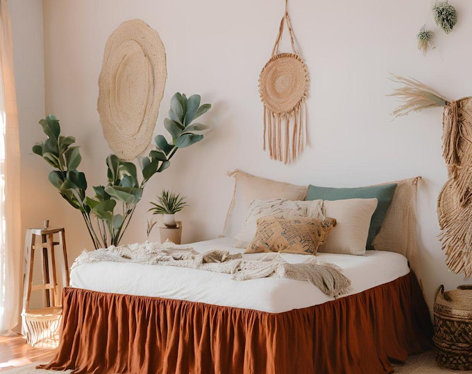 Linen Bed Skirt Handmade Bedding, Farmhouse & Minimalist Style, Available in All Sizes