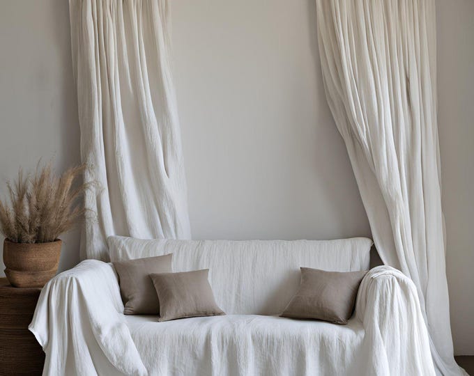 Linen Couch Cover. Natural Linen sofa throw. Natural Sofa Cover. Linen Couch Throw. Linen Coverlet. loose Slipcover, loose sofa cover