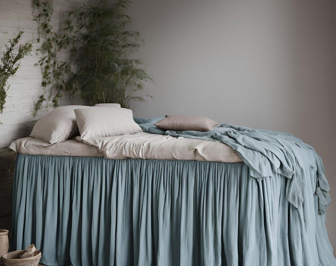 Handmade Linen Bed Skirt – Custom Size Dust Ruffle, Farmhouse & Boho Bedding, Elegant Natural Fabric for a Cozy Bedroom Look