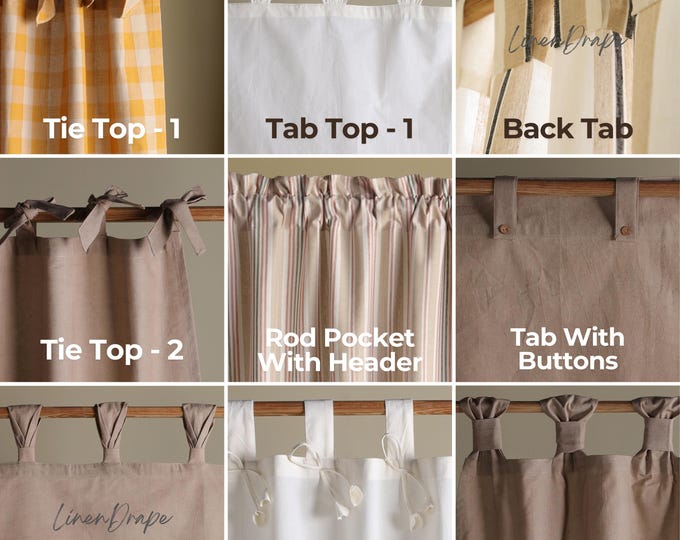 Beige Striped Linen Curtains – Handmade Window Drapes in Custom Sizes – Tie Top, Back Tab, Rod Pocket – Rustic Farmhouse Curtain Panels