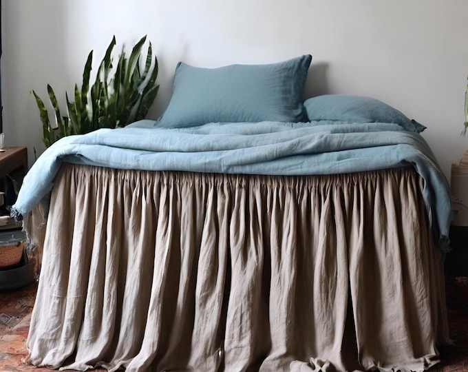 Linen Bed Skirt – Customizable Dust Ruffle, Handmade Farmhouse Bedding, Natural Fabric for Boho & Rustic Decor