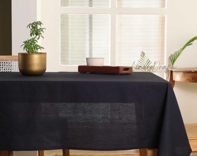 Heavy Linen Tablecloth, Custom Table Cover, Natural Flax Linen, Rustic Farmhouse Decor, Wedding Table Linen, Holiday Tablecloth