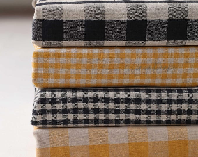 Linen Fabric by the Yard – Striped, Solid or Gingham–100% Natural Linen, Medium Weight ~200gsm, Fabric for Curtains, Clothing, Crafts & Home